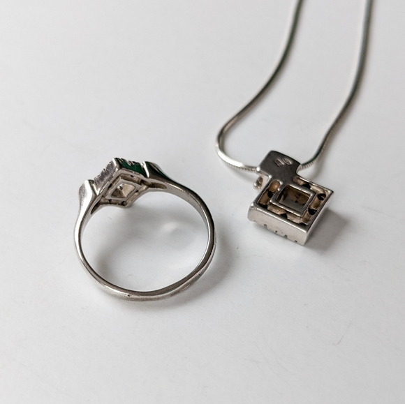 🇵🇱 Sterling Silver And Marcasite Pendant And Ring Set Made In Poland - Picture 5 of 10